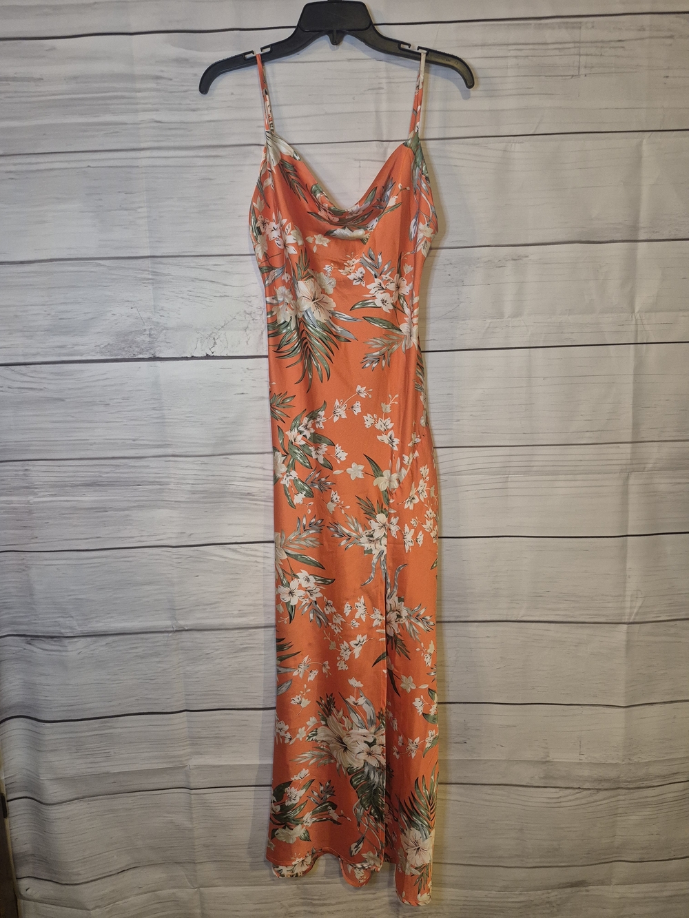 Orange Tropical Floral Slip Midi Dress - Lightweight Summer Dress - Picture 8 of 9